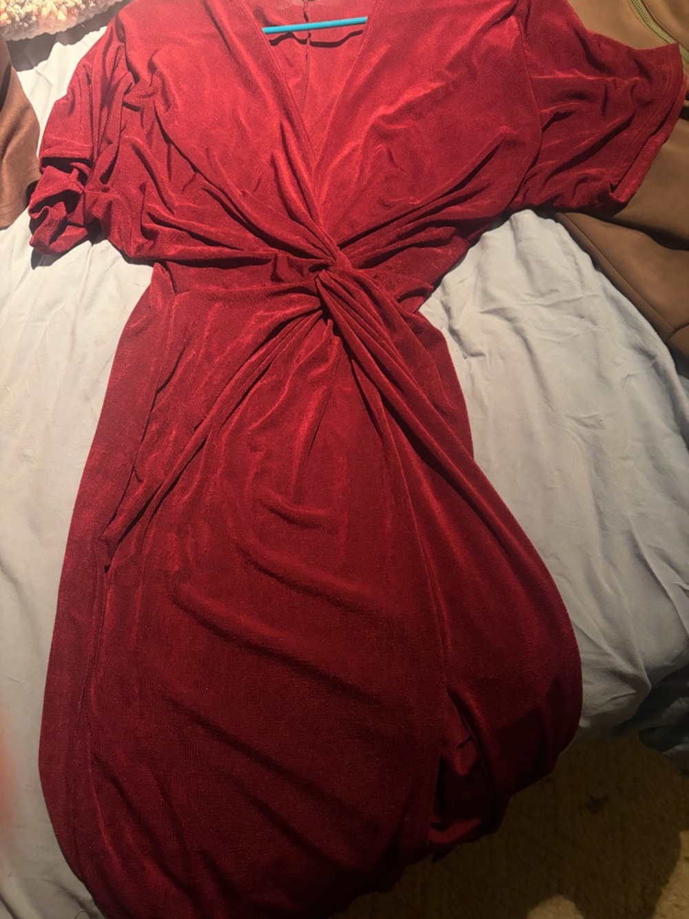 Knot-Front Red Midi Dress